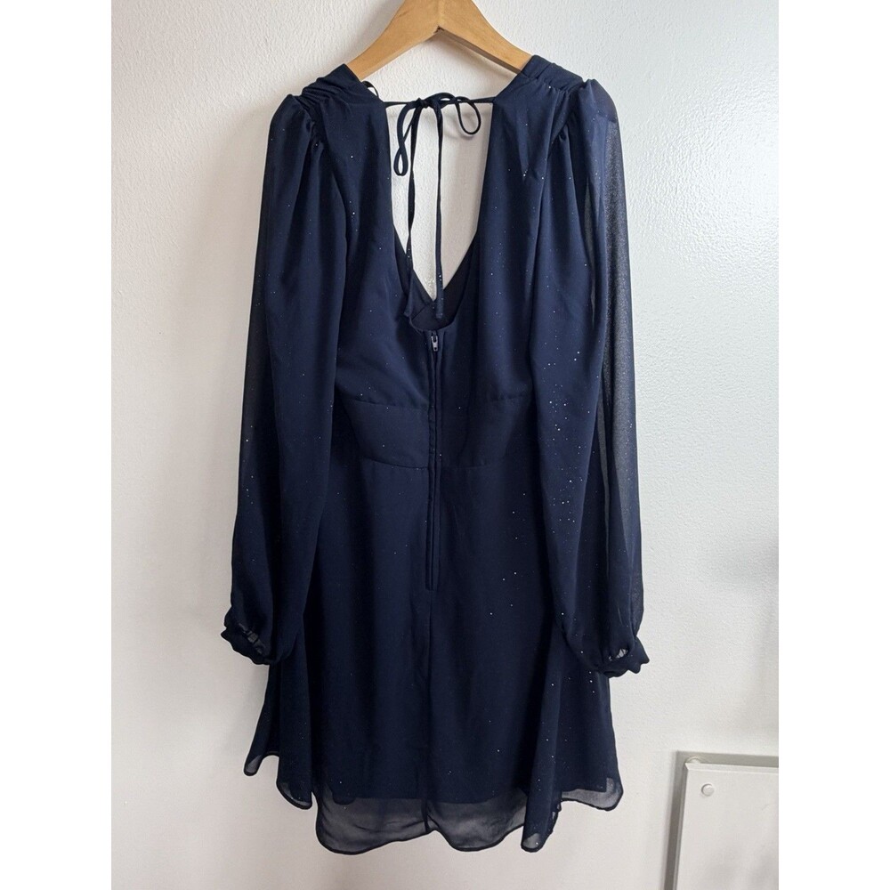 B Darlin Women’s 9/10 Navy Glitter Long Sleeve Fit & Flare Cocktail Dress - Picture 5 of 10